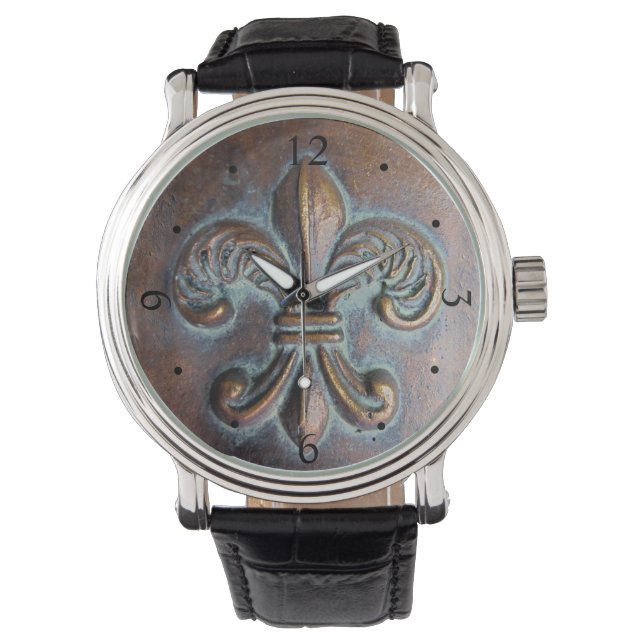 Reloj De Pulsera Fleur De Lis, Impreso De Aspecto De Cobre Antiguo (Anverso)