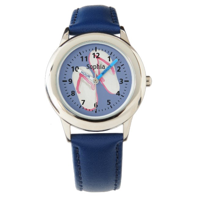 Reloj De Pulsera Flip Flops de verano rosado en azul personalizado (Anverso)