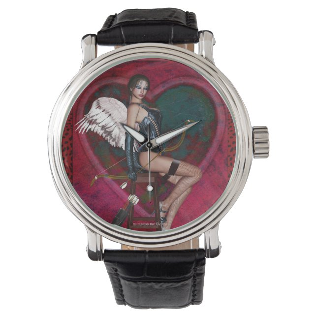 Reloj De Pulsera Flirty Cupid Pin Up Chica Writing Watch (Anverso)