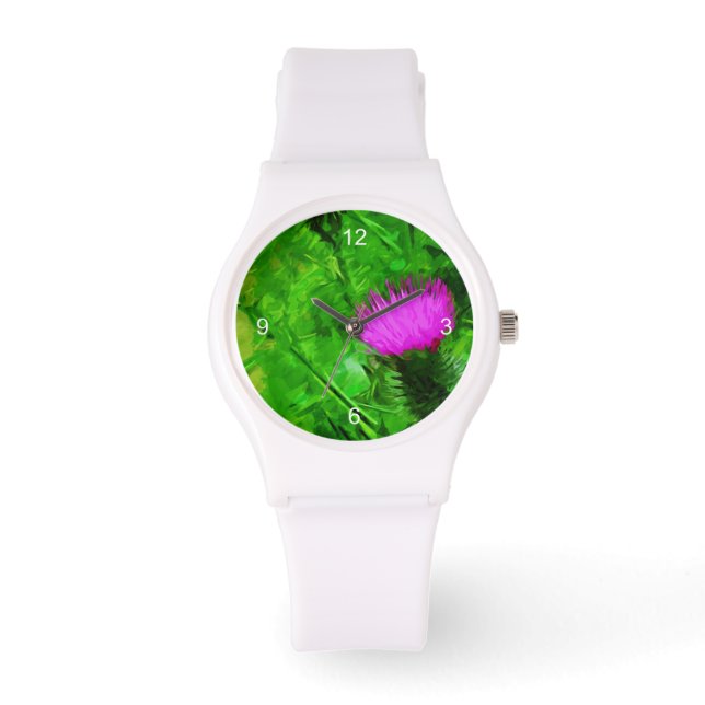 Reloj De Pulsera Flodmans Thistle Purple Wildflower Resumen (Anverso)