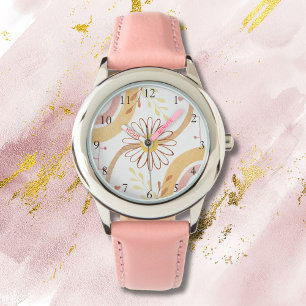 Reloj De Pulsera Flor abstracta botánica de acuarela y arcoíris