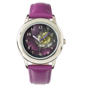 Reloj De Pulsera Flor abstracta moderna purpura gris khaki