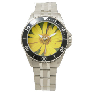 Reloj De Pulsera Flor amarilla con hojas verdes