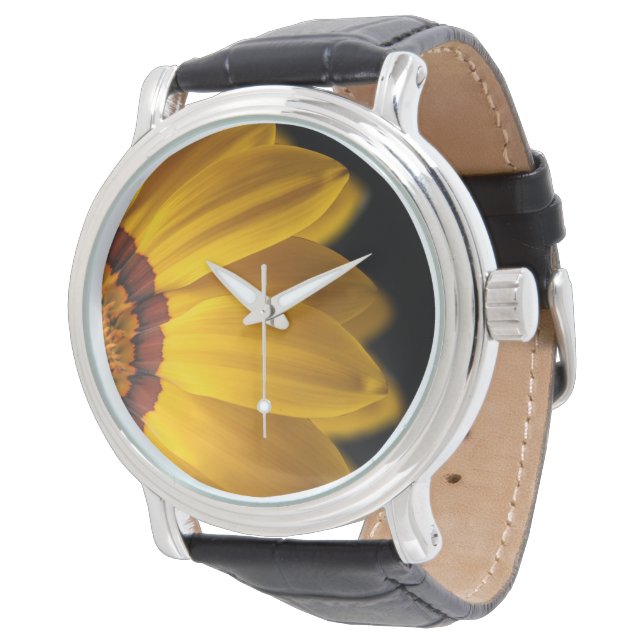 Reloj De Pulsera Flor amarilla sobre fondo negro (Angular)