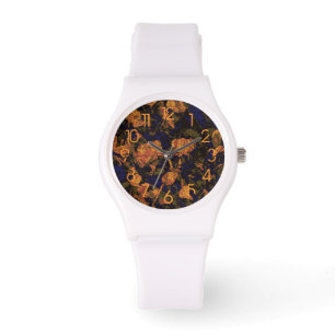 Reloj De Pulsera Flor anaranjada contra modelo del camuflaje de la
