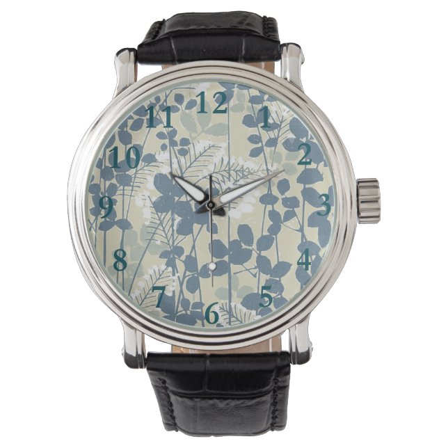 Reloj De Pulsera Flor asiática de hoja azul japonesa (Anverso)