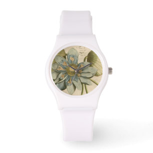 Reloj De Pulsera Flor azul Lotus en un fondo tan simple con escritu