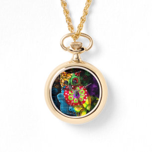 Reloj De Pulsera Flor azul rojo verde de estilo Talavera de búho ca