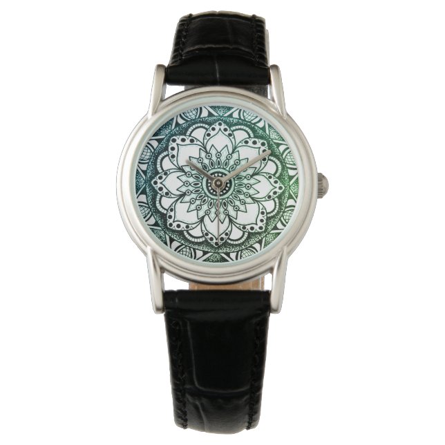 Reloj De Pulsera Flor azul y verde Mandala eWatch (Anverso)