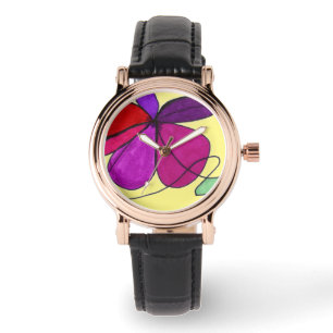 Reloj De Pulsera "Flor bailarina" Florencia floral en rojo y violet