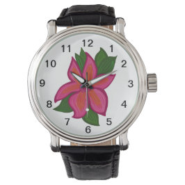 Reloj De Pulsera Flor Black Vintage Leather Watch