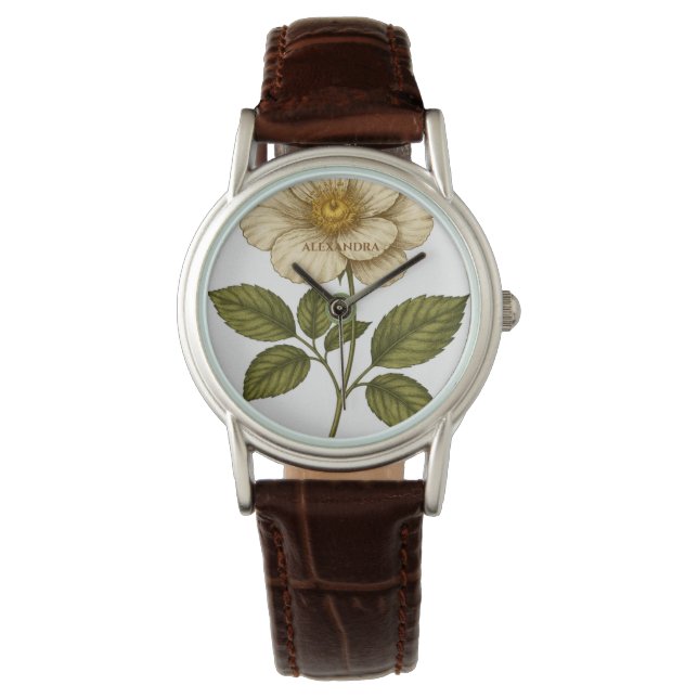 Reloj De Pulsera Flor Boho con Nombre Personalizado (Anverso)