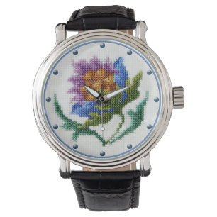 Reloj De Pulsera Flor bordada puntada cruzada del vintage