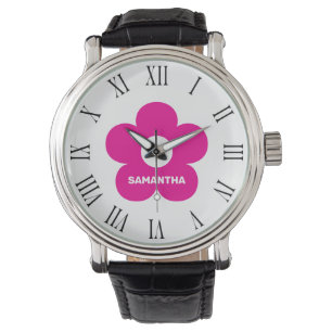 Reloj De Pulsera Flor Classic Nombre personalizado de color negro y
