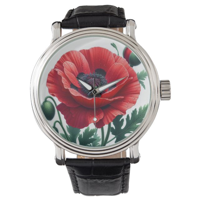 Reloj De Pulsera Flor de adormidera roja (Anverso)