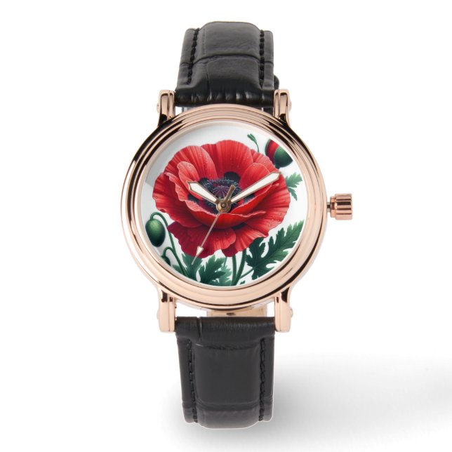 Reloj De Pulsera Flor de adormidera roja (Anverso)