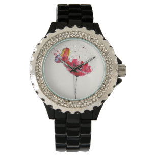 Reloj De Pulsera Flor de amapola acuarela estilizada