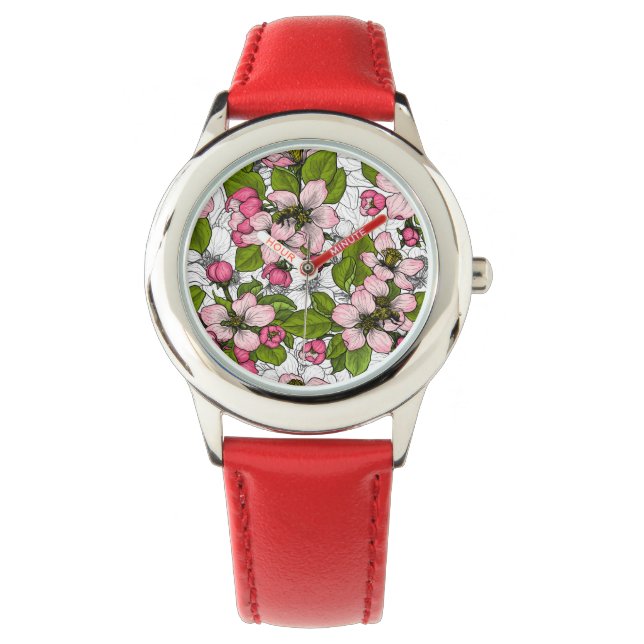 Reloj De Pulsera Flor de Apple en blanco (Anverso)
