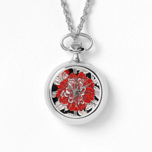 Reloj De Pulsera Flor de Art Nouveau blanca y negra roja