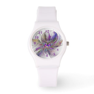 Reloj De Pulsera Flor de arte fractal enérgica y colorida