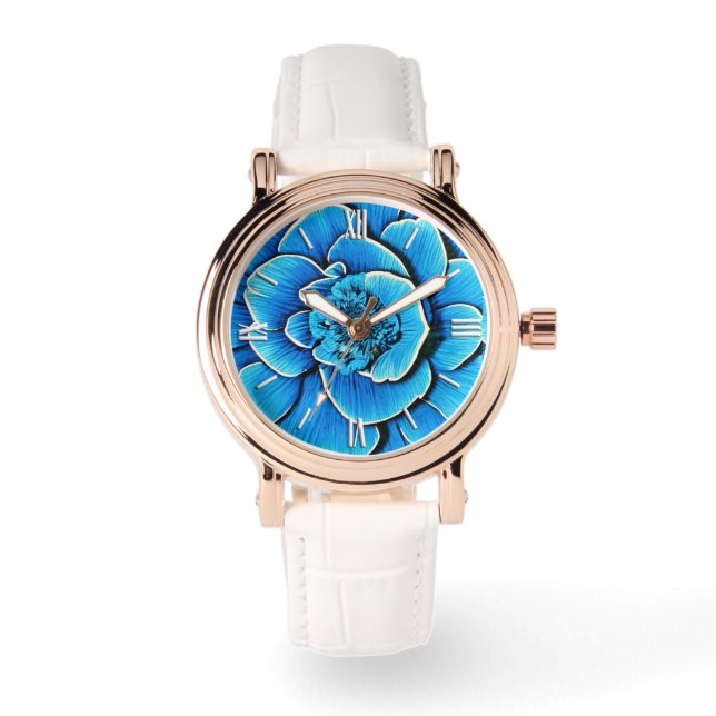 Reloj De Pulsera Flor de camellia azul grande (Anverso)