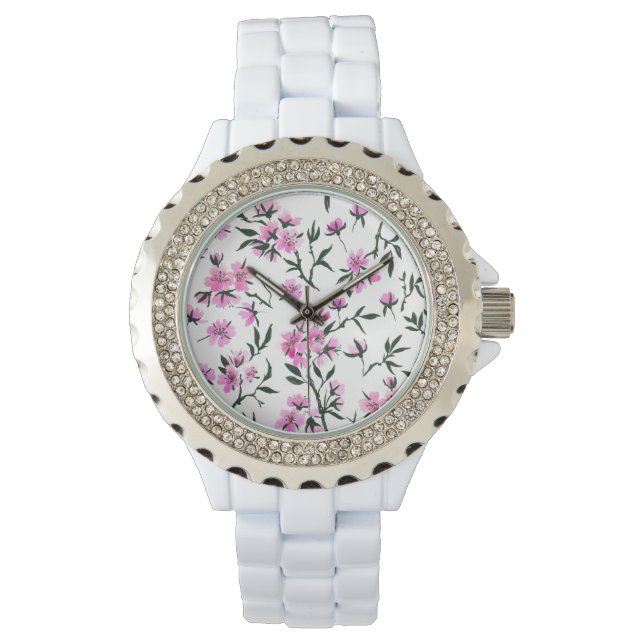 Reloj De Pulsera Flor de cerezo blanco en blanco (Anverso)