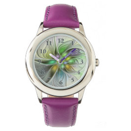 Reloj De Pulsera Flor de fantasía colorida Resumen moderno Fractal