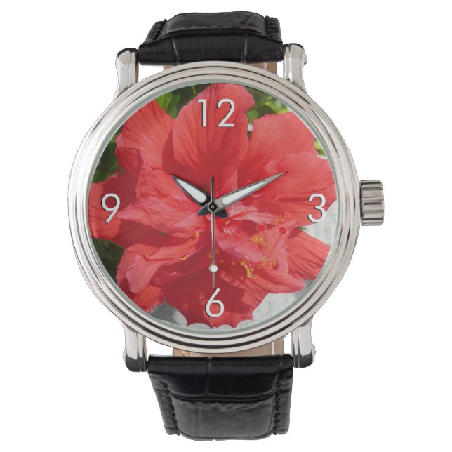 Reloj De Pulsera Flor de Hibisco Doble Roja (Anverso)