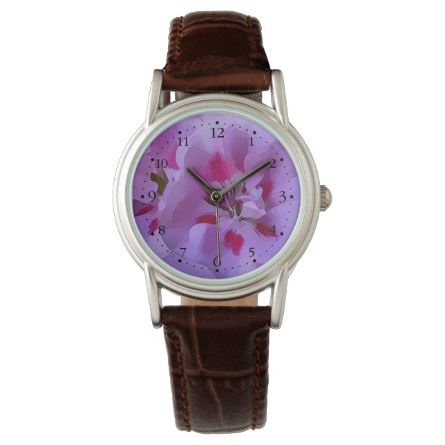 Reloj De Pulsera Flor de Hibisco Violeta Rosa Abstracta (Anverso)
