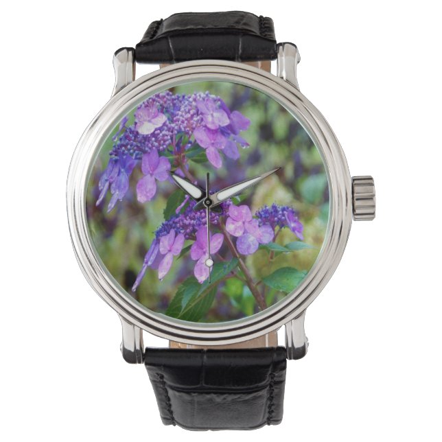 Reloj De Pulsera Flor de hidrangea morada y grita (Anverso)