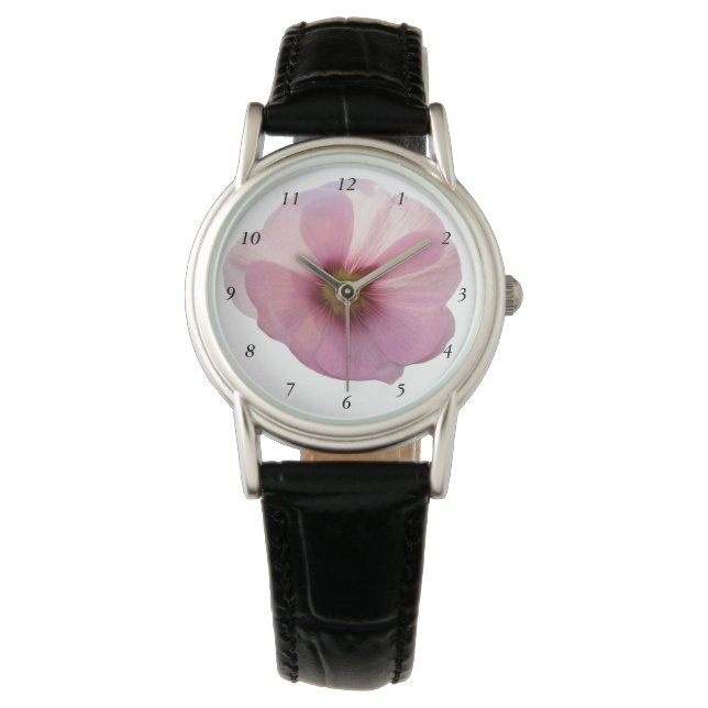Reloj De Pulsera Flor de hollyhock rosa brillante (Anverso)