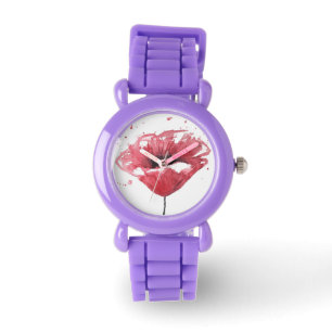 Reloj De Pulsera Flor de la amapola, acuarela