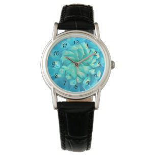 Reloj De Pulsera Flor de la dalia de las azules turquesas en