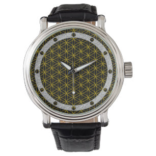 Reloj De Pulsera Flor de la Vida / Blume des Lebens - patrón dorado
