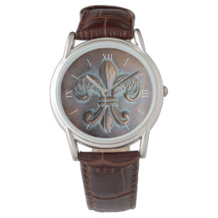Reloj De Pulsera Flor de lis envejecida de la mirada