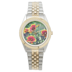Reloj De Pulsera Flor De Mapa De Gaillardia Rojo Y Amarillo