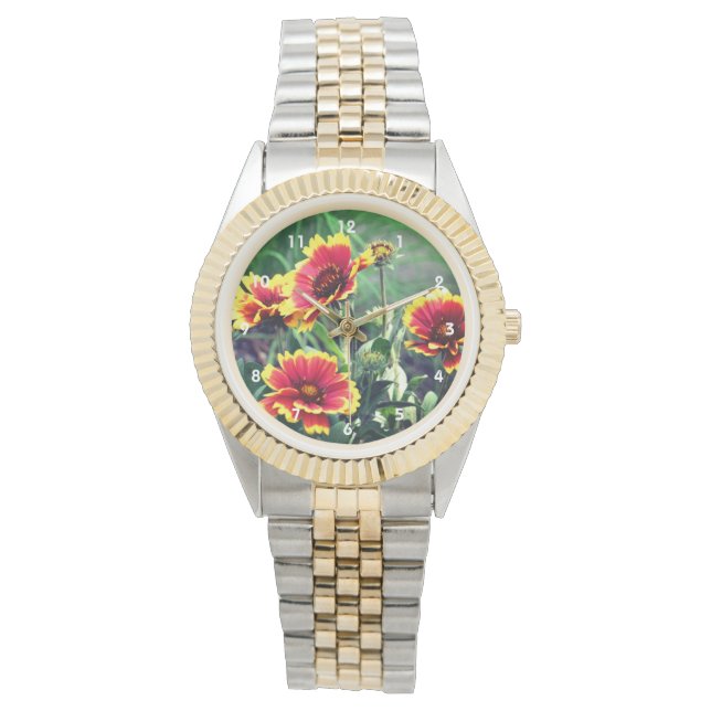 Reloj De Pulsera Flor De Mapa De Gaillardia Rojo Y Amarillo (Anverso)