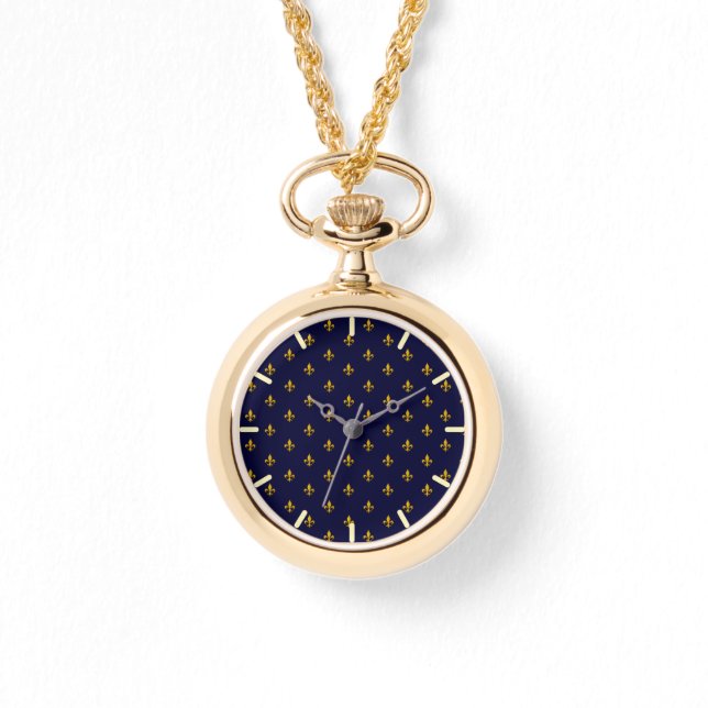 Reloj De Pulsera Flor de oro de Lis sobre azul marino (Anverso)