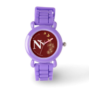 Reloj De Pulsera Flor de oro marrón mariposa niños minimalistas