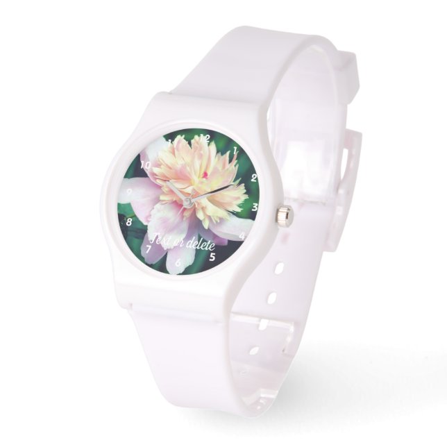 Reloj De Pulsera Flor De Peón Rosa En Bloom Cerco Personalizado  (Ángulo)