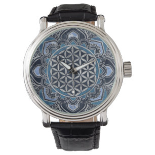 Reloj De Pulsera Flor de vida en Lotus - Cristal azul y plata