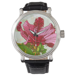 Reloj De Pulsera Flor del hibisco - pintura de la acuarela