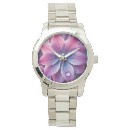 Reloj De Pulsera Flor floral púrpura y rosa de lago