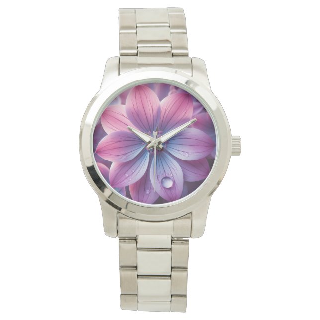 Reloj De Pulsera Flor floral púrpura y rosa de lago (Anverso)
