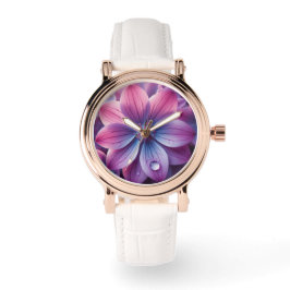 Reloj De Pulsera Flor floral púrpura y rosa de lago