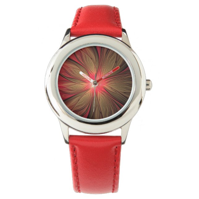 Reloj De Pulsera Flor fractal de fanatismo rojo (Anverso)