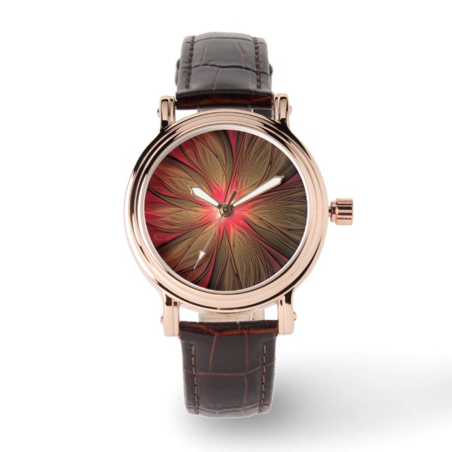 Reloj De Pulsera Flor fractal de fanatismo rojo (Anverso)