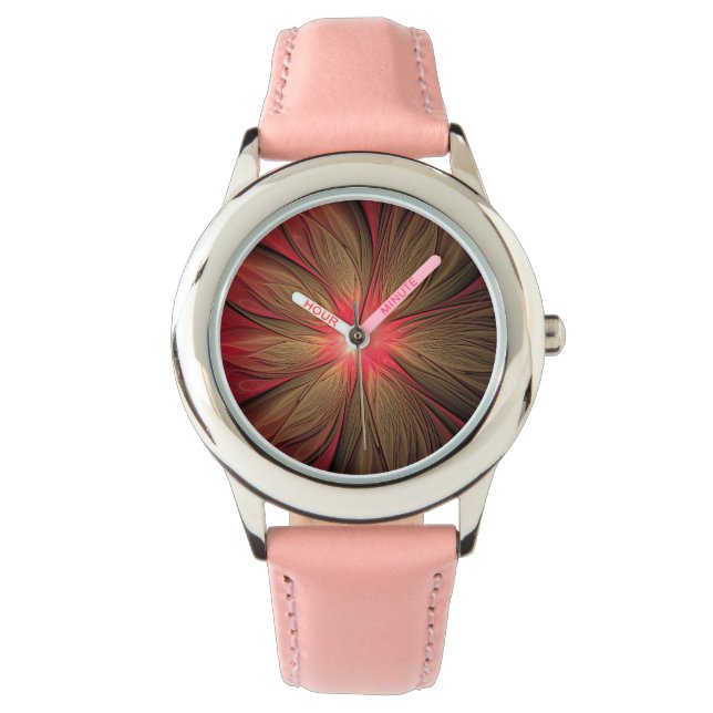 Reloj De Pulsera Flor fractal de fanatismo rojo (Anverso)