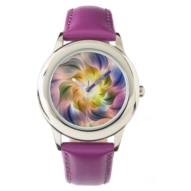Reloj De Pulsera Flor Fractal de llama colorida (Anverso)