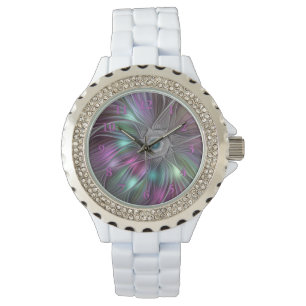 Reloj De Pulsera Flor grande colorida Resumen arte fractal trippy